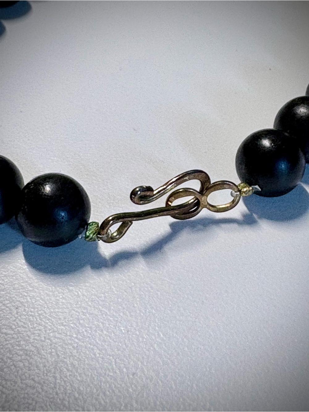 Black Bead and Pearl Statement Necklace with Abalone Pendant and Bracelet Set - Picture 4 of 6